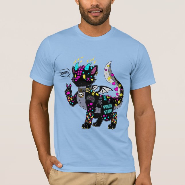 T-shirt fourrure de chat en cyber-néon (Devant)