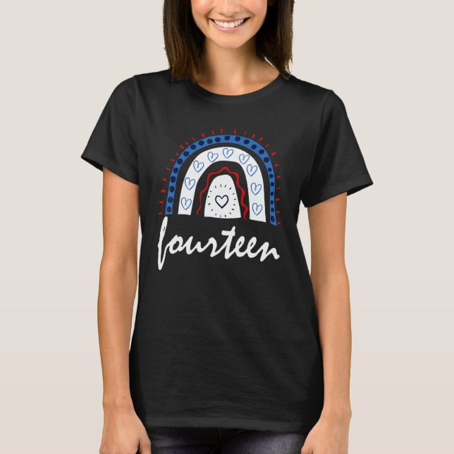 T-shirt Fourteen Year Old Rainbow 14th Birthday For Girls  (Devant)
