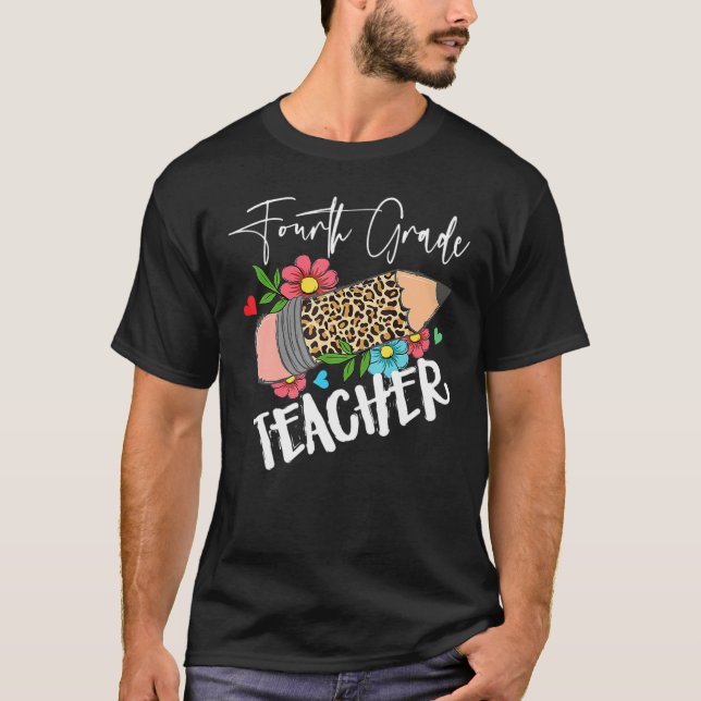 T-shirt Fourth Grade Leopard Pencil 4th Day Of School Teac (Devant)