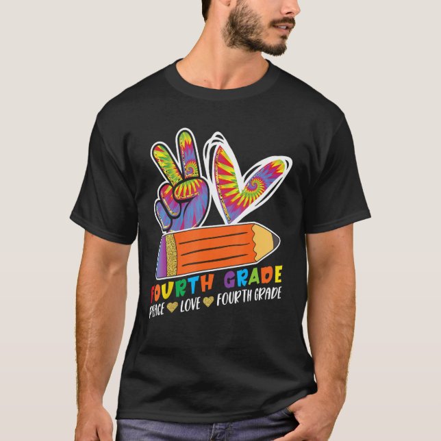 T-shirt Fourth Grade Teacher Student Peace Love Back to Sc (Devant)