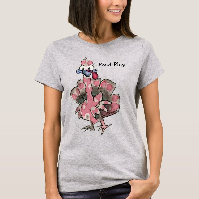 T-shirt Fowling Play Cartoon Pink Turkey (Devant)