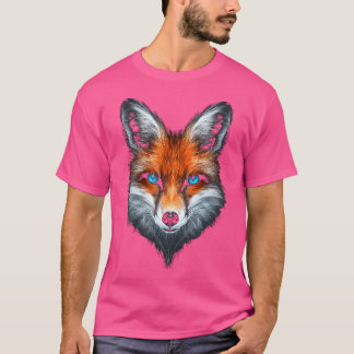 T-shirt Fox Animal Motif Blue Eyes Illustration Fox