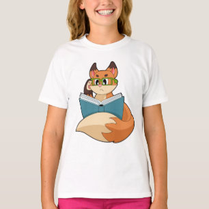 T-shirt Fox as nerd with Book & Glasses