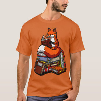 T-shirt Fox Book Reading Nerd Cute Animal Librarian Women