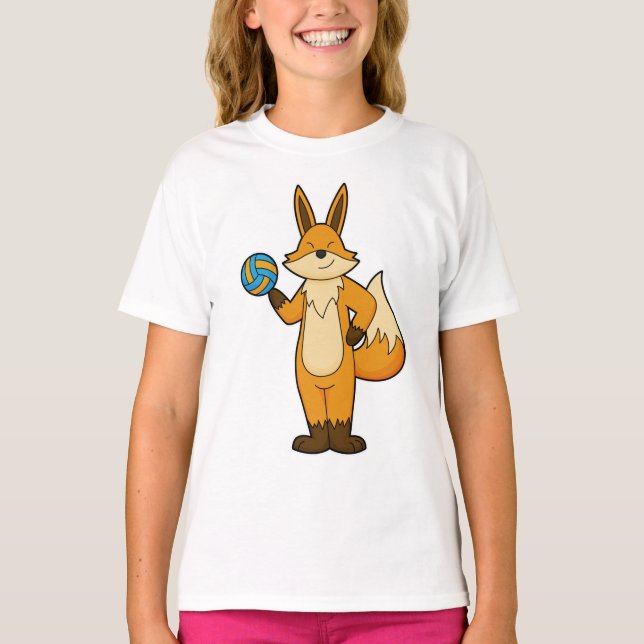 T-shirt Fox comme joueur de volleyball avec volleyball (Devant)