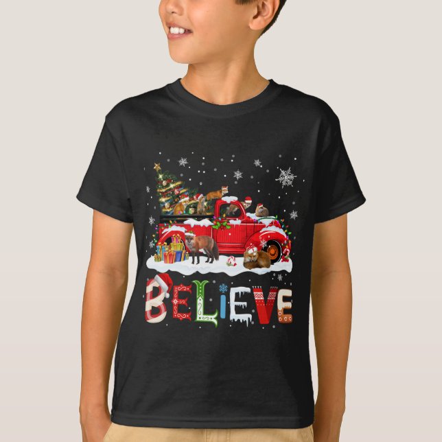 T-shirt Fox équitation Camion Rouge Arbre de Noël Croire P (Devant)