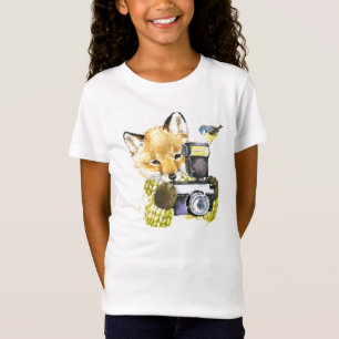T-Shirt Fox mignon d'aquarelle prenant des photos