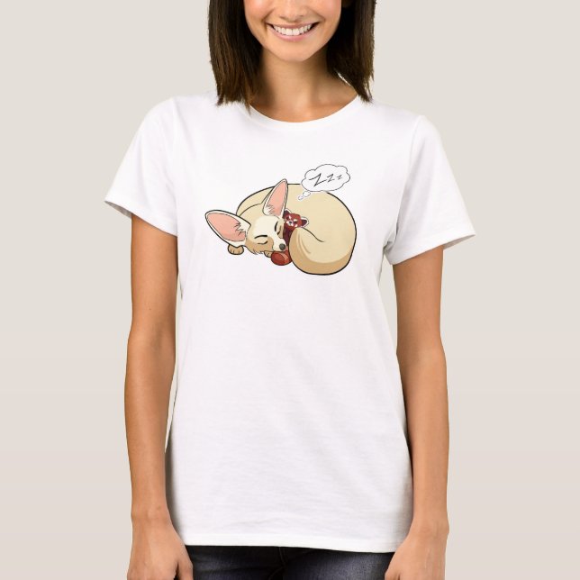 T-shirt Fox mignon de Fennec dormant avec la peluche de (Devant)