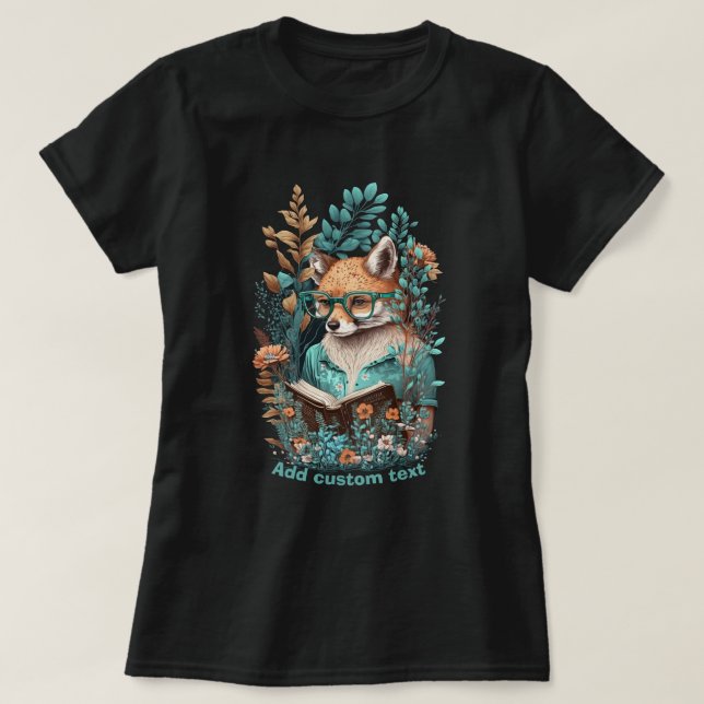 T-shirt Fox Reading Book, fleur sauvage, Fox Lover (Design devant)