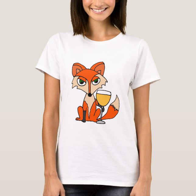 T-shirt Fox rouge avec le verre de vin blanc (Devant)