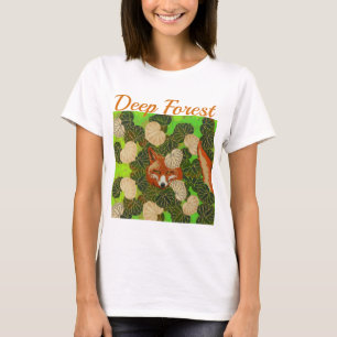 T-SHIRT FOX ROUGE PARMI LES FEUILLES VERTS ET LE FOLIAGE