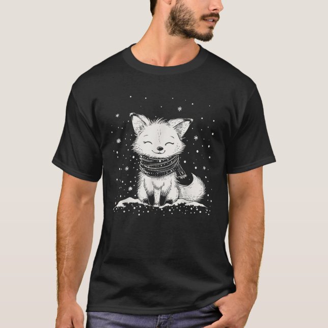 T-shirt Fox White Winter Snow Arctic Foxes Cute Adorable W (Devant)