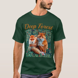 T-SHIRT FOXES ROUGES PARMI FEUILLES VERTS, FOLIAGE, FLEURS