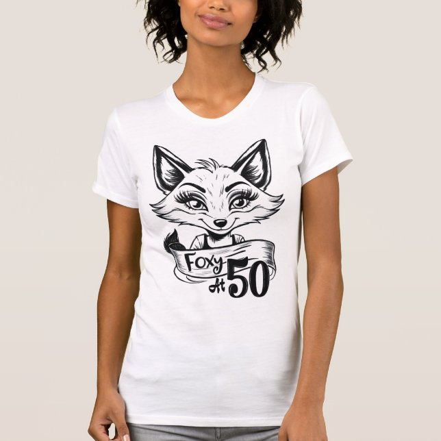 T-shirt Foxy À 50 | 50e Anniversaire Fête Fox Blanc (Devant)