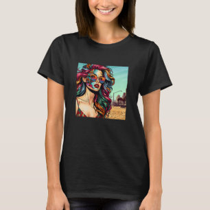 T-shirt Fractured Art   Femme Abstraite à la Plage