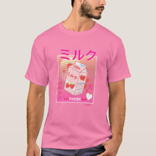 T-shirt Fraise Lait Carton Kawaii Rose Aestheti