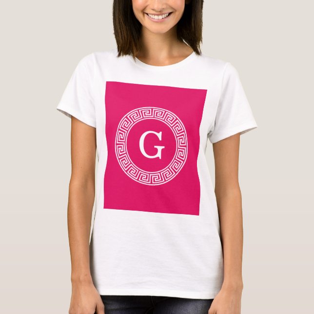 T-shirt Framboise Wht Grille Grecque Cadre De Rand Premier (Devant)