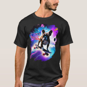 T-shirt Français Bulldog Skateboarding Space Retro
