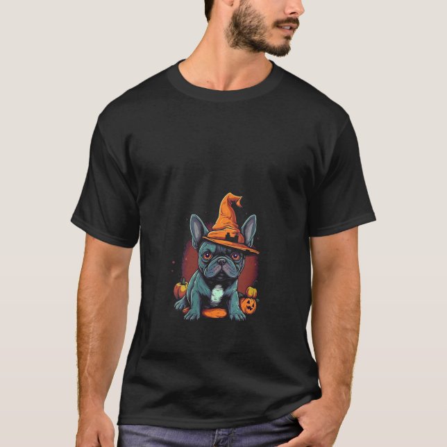 T-shirt Français Bulldog sorcier Casquette Halloween Costu (Devant)