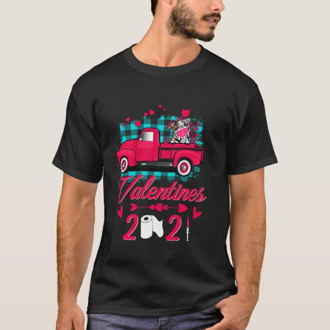 T-shirt Français Bulldog Visage Masque Valentines 2021 Tru (Devant)