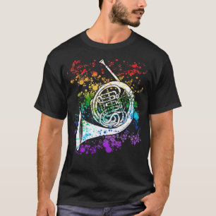 T-shirt Français Corne arc-en-ciel Couleurs Hornist Brass