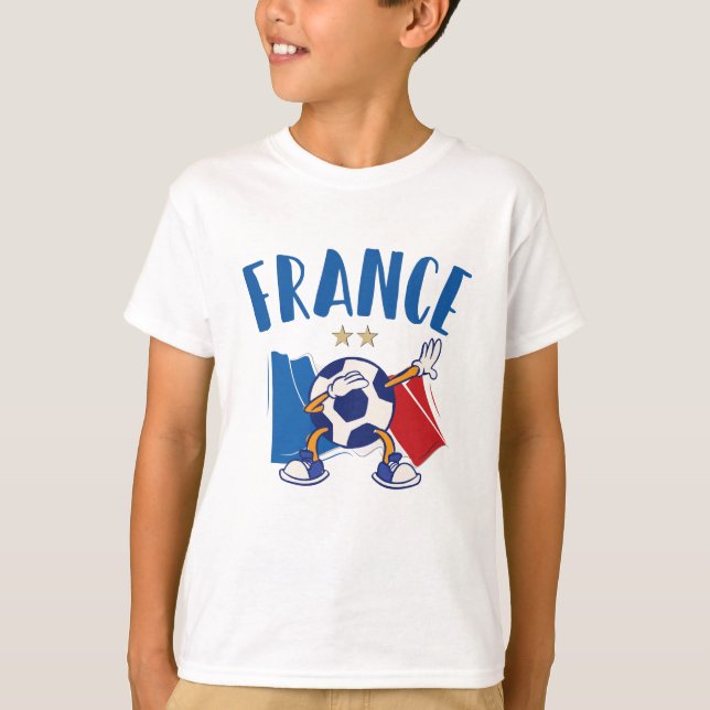 T-shirt France Dabbing Soccer Ball Drapeau 2 étoiles (Devant)