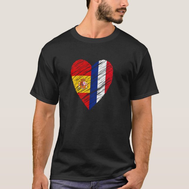 T-shirt France Espagne Coeur Espagnol Drapeau Français Dra (Devant)