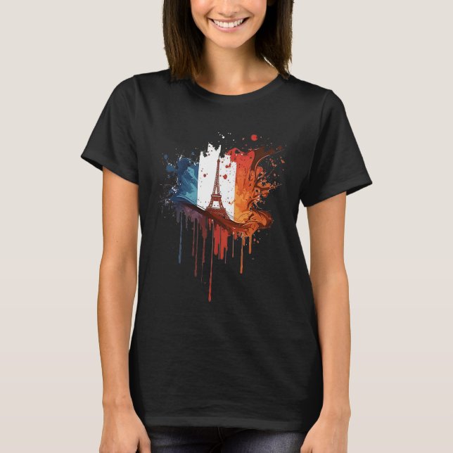 T-shirt France Paris Abstract Splatter French Flag Eiffel  (Devant)