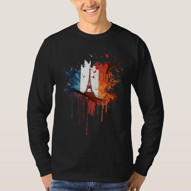 T-shirt France Paris Abstract Splatter French Flag Eiffel  (Devant)