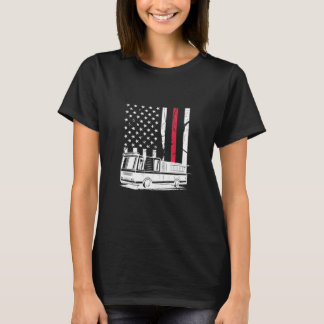 T-shirt Frapeau américain pompier léger ligne rouge pompie