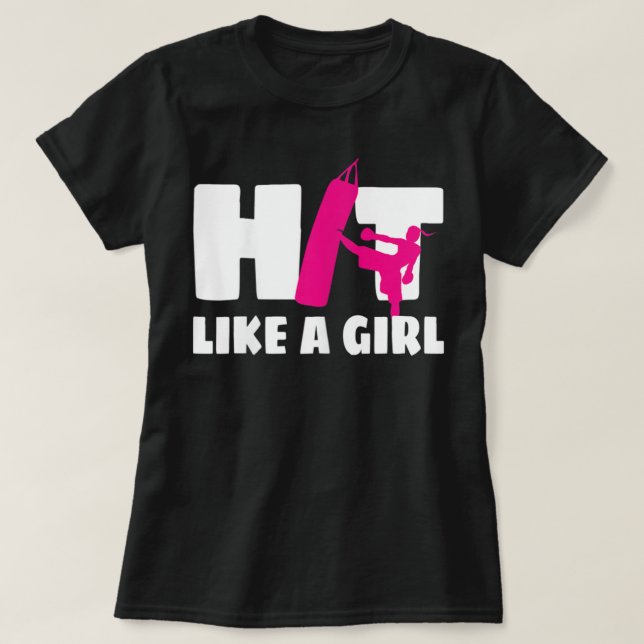 T-shirt Frappe Comme Une Fille Arts Martiaux Kickboxer Kic (Design devant)