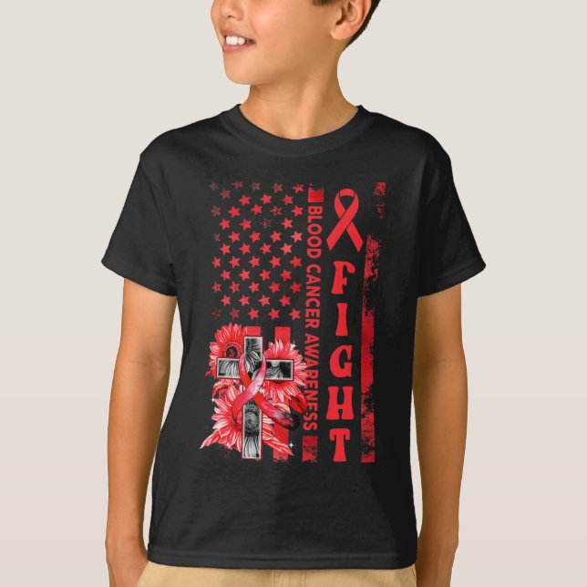 T-shirt Frappe USA Drapeau Tournesol Chrétien Cancer du Sa (Devant)