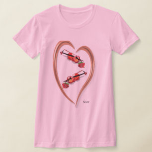T-Shirt: Frau Herz Violine mit einer Rose T-Shirt