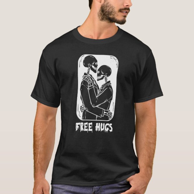 T-shirt Free Hugs Kiss Skeleton Men Gay Skeletons Hug (Devant)