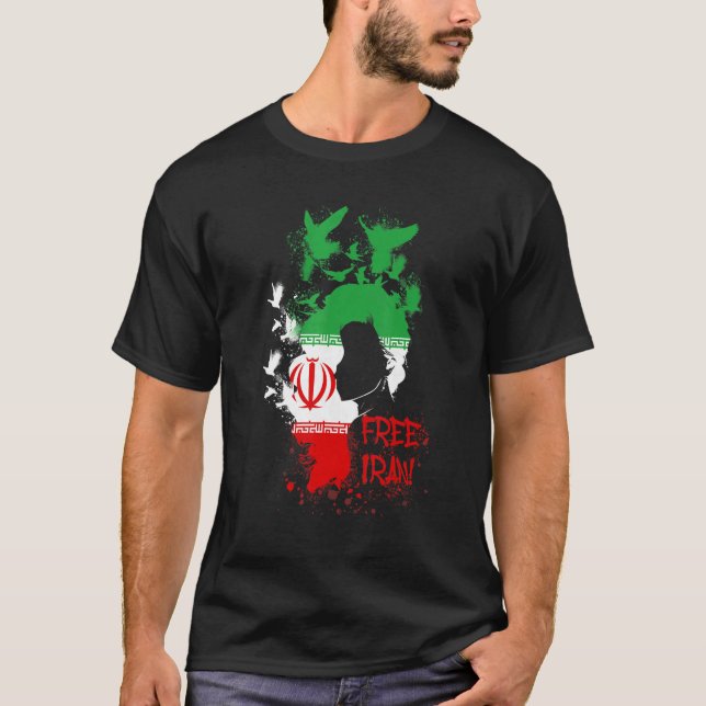 T-shirt Free Iran, free the Iran, pigeons, hair, liberatio (Devant)
