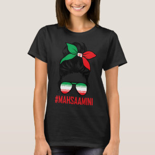 T-shirt Free Iran Women Life Freedom Messy Bun Iranian Fla