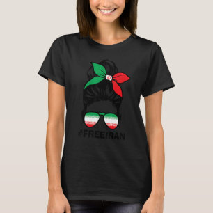 T-shirt Free Iran Women Life Freedom Messy Bun Iranian Fla