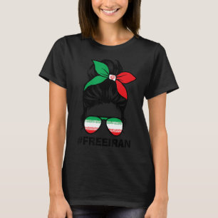 T-shirt Free Iran Women Life Freedom Messy Bun Iranian Fla