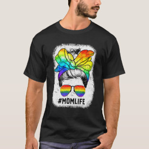 T-shirt Free Mom Hugs Messy Bun Fier Maman Rainbow Lgbt Pr