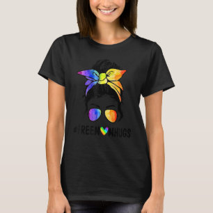 T-shirt Free Mom Hugs Messy Bun Lgbt Pride Rainbow Flag Mo