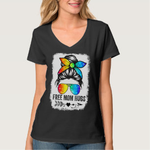 T-shirt Free Mom Hugs Messy Bun Rainbow Lgbt Pride Mother'