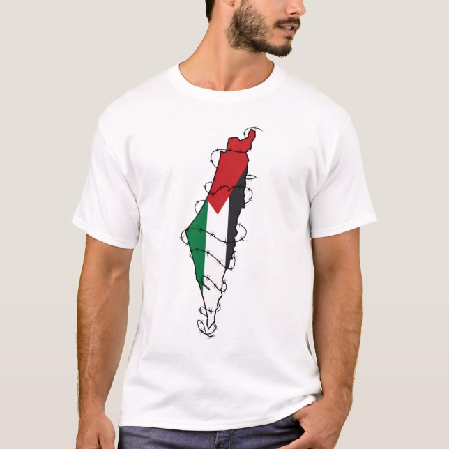 T-shirt Free Palestine Barbared Wire Map Liberté palestini (Devant)