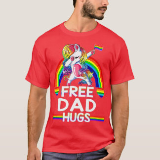 T-shirt Free Papa Hugs Unicorn LGBT Pride Rainbow Père