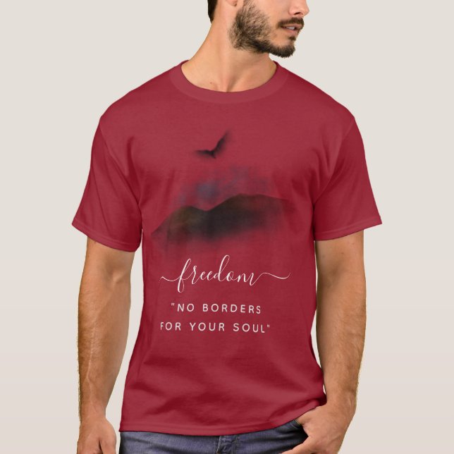T-shirt Freedom Watercolor Eagle Mountains Maroon (Devant)