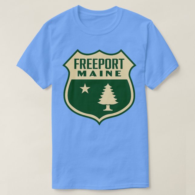 T-shirt Freeport Maine Arbre à pin rétro Bouclier Tan (Design devant)