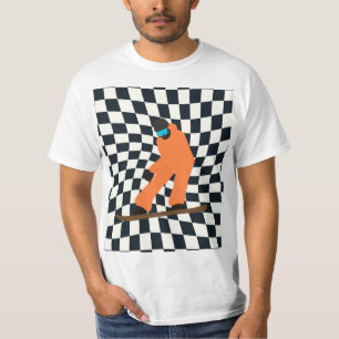 T-shirt Freeride Snowboardeur En Costume Orange À damiers