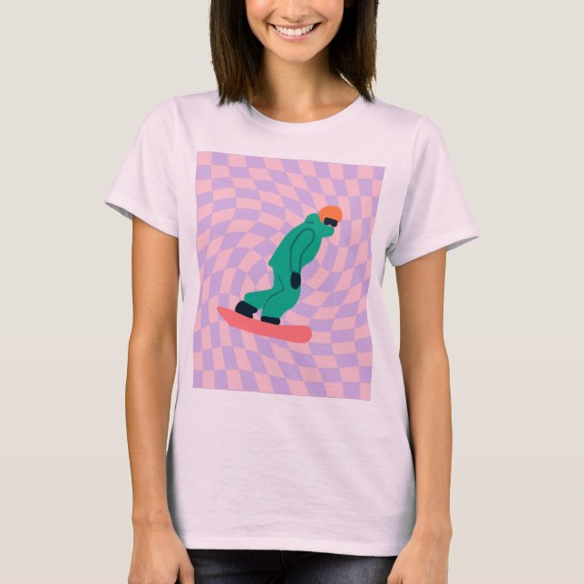 T-shirt Freeride Snowboardeur En Costume Vert À damiers (Devant)