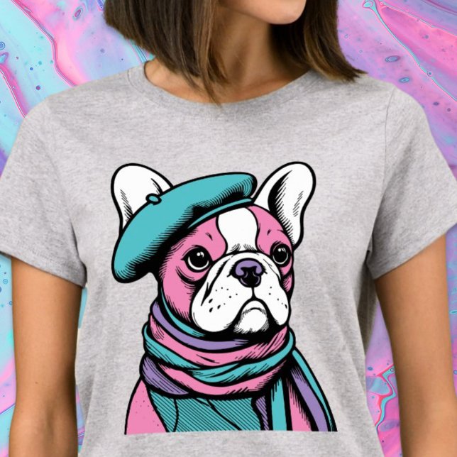 T-shirt French Bull Dog Frenchie Artsy Pop Art (Frenchie Frenzy French Bull Dog Pop Art T-Shirt)