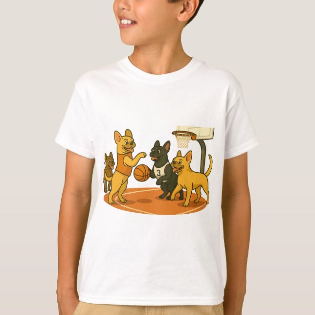 T-shirt French Bull Dogs playing basketball. (Devant)