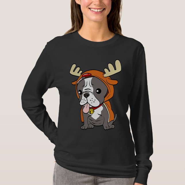 T-shirt French Bulldog Dressed Up Reindeer Dogs Xmas (Devant)